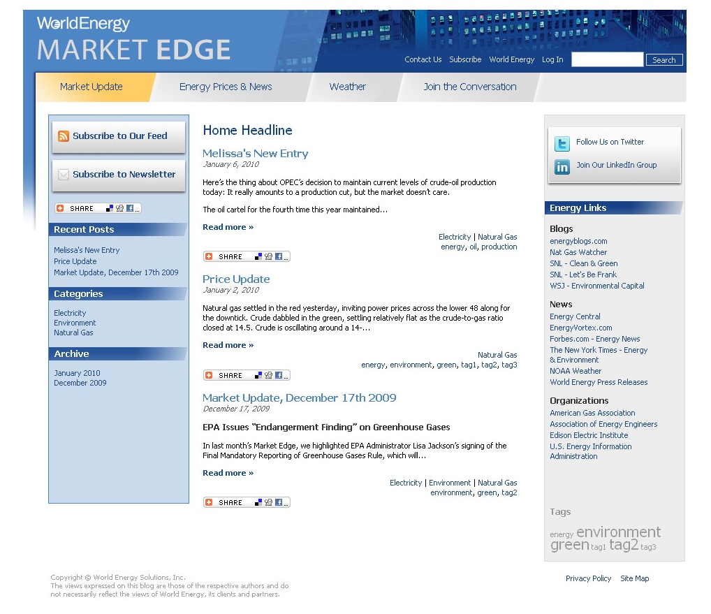 WorldEnergy MarketEdge landing page