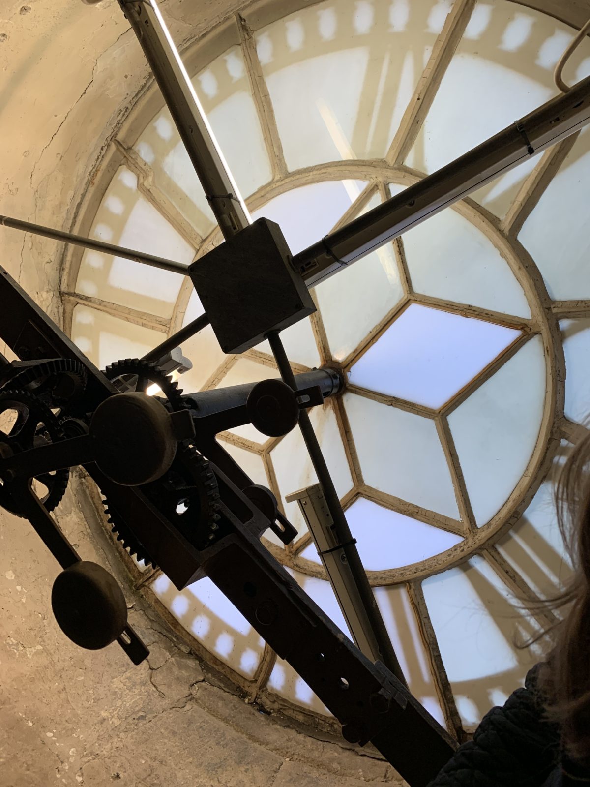 Bath Abbey clock, from behind the face