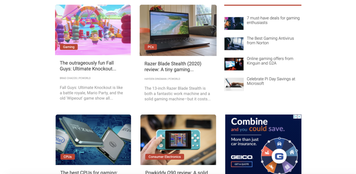 The homepage body of GameStar, showing the content list.